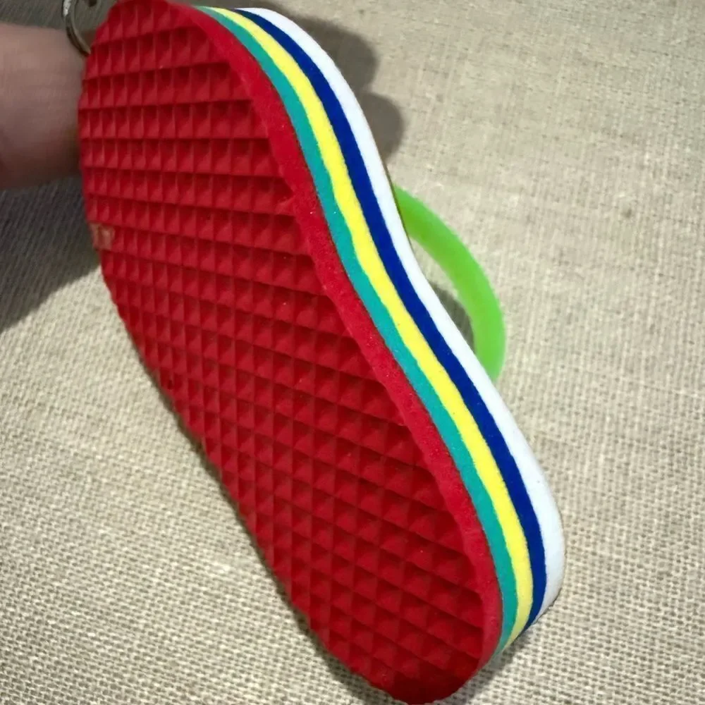Colorful Flip-Flop Keychain Souvenir from Cancun with Green Straps